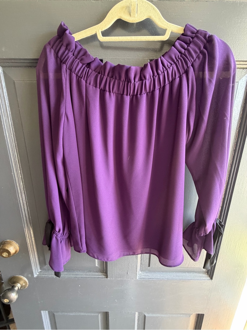 Women's Off-the-Shoulder Purple Blouse with Ruffled Neckline
